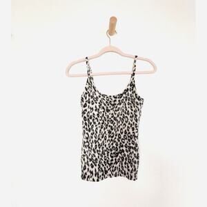 Vintage 2000s Bebe 100% Cashmere Snow Leopard Print Cami Tank Top Medium Y2K